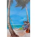 Y-Decor 32 x 20-inch 'The Good Life Relaxing in Paradise' Person Relaxing in a Hammock On the Beach Original Canvas Artwork