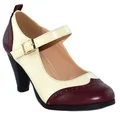 Chase & Chloe CE36 Women's Mid-heel Two-tone Mary Jane Pumps 

