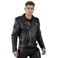 Men's Black Leather Vented Motorcycle Jacket With Side Lace