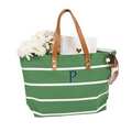 Personalized Green Striped Tote with Leather Handles
