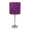 LimeLights Purple and Silvertone Metal/fabric Lamp with Charging Outlet