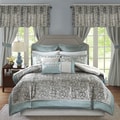 Madison Park Essentials Cadence Teal Jacquard Paisley 24 Pieces Room in a Bag - Sheet Set & Window Curtain Inlcuded