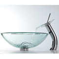 KRAUS Glass Vessel Sink with Waterfall Faucet in Chrome