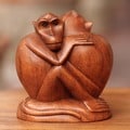 Handmade 'Romancing Monkey' Wood Statuette (Indonesia)