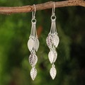 Handmade Sterling Silver Leaf Chimes Dangling Leaf Style Earrings (Thailand)
