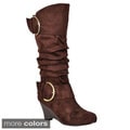 Journee Collection Women's Regular and Wide-Calf 'Irene-1' Buckle Slouch Wedge Knee-High Boots