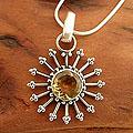 Sunshine Daze Faceted 2 Carat Yellow Citrine Sunburst 925 Sterling Silver with Snake Chain Womens Pendant Necklace (India)