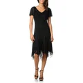 J Laxmi Women's Black Flutter Sleeve Beaded Cocktail Dress