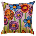 Handmade New Flower Wool and Cotton Square Accent Pillow Cover (India)