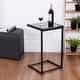 Costway Brown Coffee Tray Side Sofa End Table Rattan PE Wicker Square Glass Furniture
