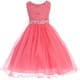 Glitters Sequined Bodice Double Layer Tulle Flower Girl Dress Coral