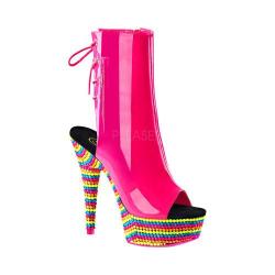 Women's Pleaser Delight 1018RBS Open-Toe Ankle Boot Neon Hot Pink Patent/Neon Multi