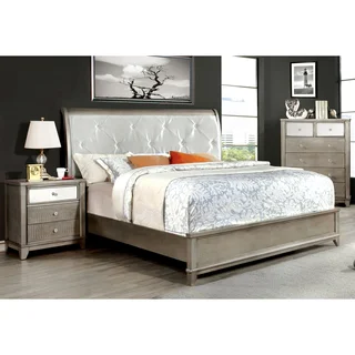 Furniture of America Divonne Modern 3-Piece Crocodile Silver Bedroom Set