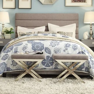 TRIBECCA HOME Corbett Horizontal Striped Gray Linen Upholstered Full-size Bed