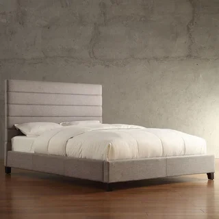 TRIBECCA HOME Corbett Horizontal Striped Gray Linen Upholstered King-size Bed