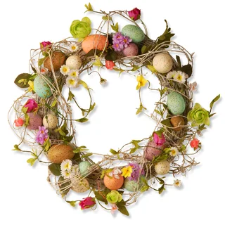 18-inch Easter Wreath with Eggs Flowers and Twigs