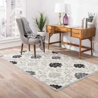 Machine Made Floral Pattern Ivory\Gray (9x12) Area Rug