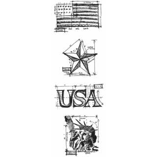 Tim Holtz Mini Blueprints Strip Cling Rubber Stamps 3"X10"-Americana