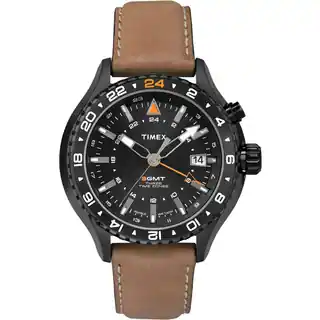 Timex Men's T2P427DH Intelligent Quartz 3-GMT Brown Leather Watch