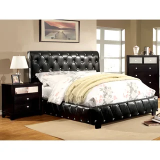 Furniture of America Emmaline Black 2-Piece Bluetooth Bed and Nightstand Set