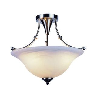 Cambridge 3-Light Brushed Nickel 18 in. Semi Flush Mount with White Glass