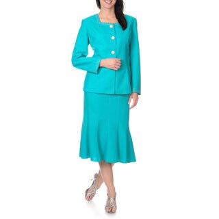 Mia-Knits Collections Women's Rhinestone Trim Skirt Suit