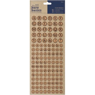 Papermania Bare Basics Cork Stickers 126/Pkg-Alphabet Circles