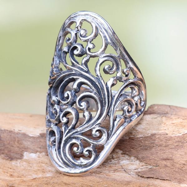 Handmade Sterling Silver 'Sukawati Fern' Ring (Indonesia)