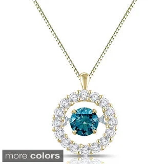 Auriya 14k Gold 1/2ct TDW Blue and White Diamond Halo 'Dancing Diamond' Necklace (H-I, I1-I2)
