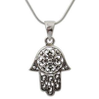 Handcrafted Sterling Silver 'Thai Hamsa' Necklace (Thailand)