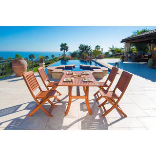 Vifah Malibu Eco-Friendly 5-Piece Wood Outdoor Dining Set with Folding Chairs