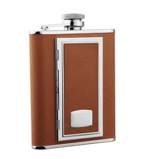 Visol SP Brown Leatherette 6-ounce Liquor Flask with Built-in Cigarette Case