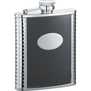 Visol Tux Black Leather and Stainless Steel 6-ounce Liquor Flask