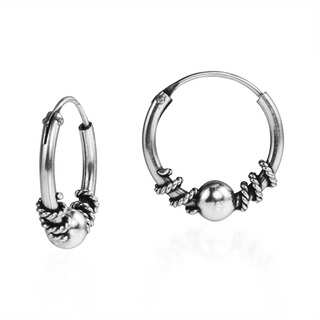 Twist Bali Bead 14mm Hoop .925 Silver Earrings (Thailand)