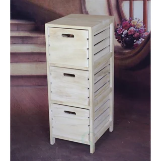 Distressed Washed Wood Crates Cabinet 3 Drawer Chest