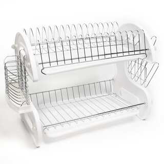 Sleek Contemporary Design White 2-Tier Dish Drainer