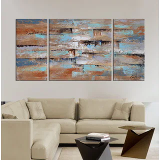 Hand-painted 'Abstract 649' 3-piece Gallery-wrapped Oil on Canvas Set