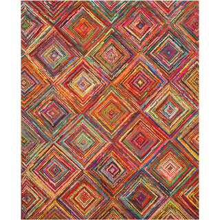 Hand-tufted Cotton Transitional Abstract Sari Squares Rug (7'9 x 9'9)