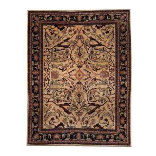 Herat Oriental Afghan Hand-knotted Oushak Ivory/ Black Wool Rug (6'8 x 8'7)