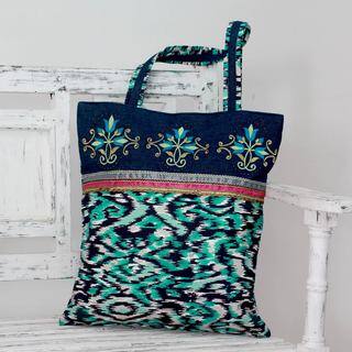 Embroidered Cotton 'Floral Reflection' Tote Handbag (India)