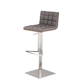 Armen Living Oslo Adjustable Brushed Stainless Steel Grey Barstool with Walnut Back