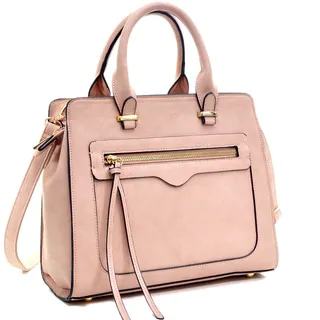 Dasein Faux Leather Satchel with Front Zipper Pocket