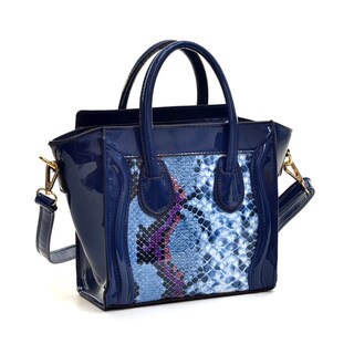 Dasein Faux Patent Leather with Snakeskin Detail Satchel