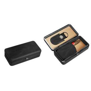 Visol Executive Black Leather Cigar Case With Cutter (Three cigars)
