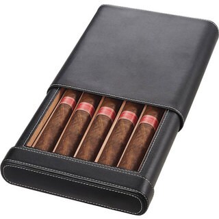 Visol Rennes Black Leather Cigar Case - Holds 5 Cigars