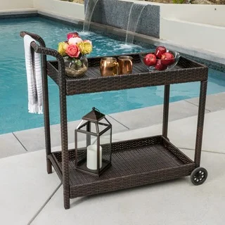 Savona Outdoor Wicker Bar Cart by Christopher Knight Home