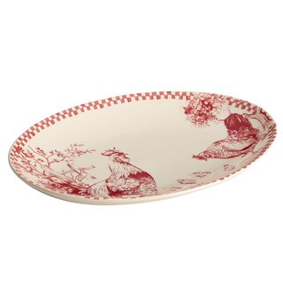 BonJour Dinnerware Chanticleer Country 9-Inch x 13-Inch Stoneware Oval Platter, Burgundy Red