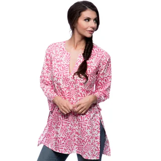 Women's Indigo Speckles and Shibori Print Cotton Tunic (India)