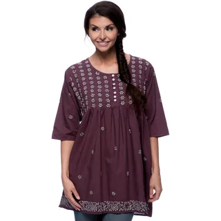 Women's Purple and Grey Embroidered Tunic (India)