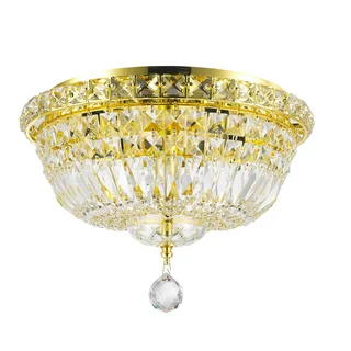 French Empire 4-light Gold Finish Full Lead Crystal 14-inch Round Flush Mount Ceiling Light